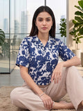 Blue Coloured Short Sleeves Shirt Collar Top