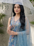 Azure Blue All-Over Floral Print Kurta Set With Dupatta