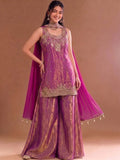 Embroidered Shimmer Short Kurta With Palazzo And Dupatta