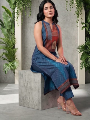 Indigo Geometric Printed Kurta Set