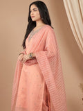 Zari-Embroidered Kurta Paired With Solid Trousers And A Tonal Dupatta .