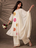 Embroidered A-Line Kurta With Multicolor Floral Motifs.