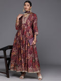 Varanga Women Mauve Floral Printed Gotta Patti Anarkali Kurta with Dupatta