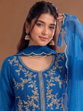 Varanga Blue Embroidered Palazzos With Dupatta | Poly Georgette | Festive
