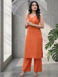 Sleeveless Orange Kurta with Floral Dupatta and  Pants
