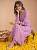 Lavender Mulmul Chanderi Kurta Set With Solid Trouser & Dupatta.