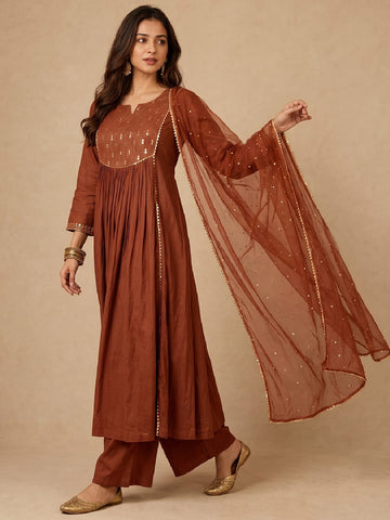 Varanga Women Ethnic Motifs Empire Sequinned Kurta with Palazzos & With Dupatta