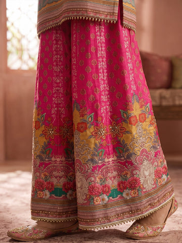 Ethnic Printed Kurta Set With Matching Palazzo And Dupatta