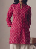 Pink Booti Print Three-Quarter Sleeve Fusion Top