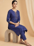 Varanga Women V Neck Straight Kurta With Pants & Dupatta