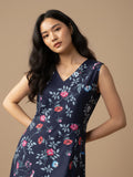 A floral-printed knee-length dress with v neckline perfect for turning heads from brunch to evening outings.