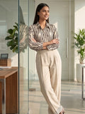 Cream Coloured Slim Collar Long Sleeves Abstract Shirt