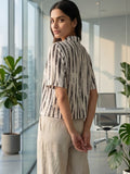 Black Coloured Short Sleeves Shirt Collar Top