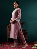 Varanga Women Mauve Zari & Gota Embroidered Kurta Paired With Tonal  Bottom And Dupatta