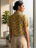 Mustard Coloured Short Sleeves Shirt Collar Top