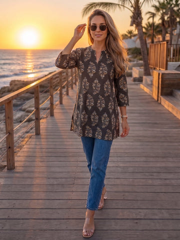 Women's Ethnic Block-Print Short Top