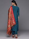 Varanga Teal Ethnic Motifs Yoke Design Gotta Patti Kurta with Trousers & Dupatta