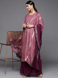 Varanga Burgundy Women Embroidered Sequinned Kurta With Sharara & Dupatta