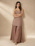 Womens Solid Metallic Kurta Set With Gold Embroidery