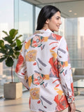 White Coloured Slim Collar Long Sleeves Floral Shirt