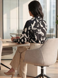 Black Coloured Slim Collar Long Sleeves Graphic Shirt