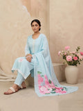 Varanga Women Sky Blue Straight-Fit Kurta With Printed Dupatta