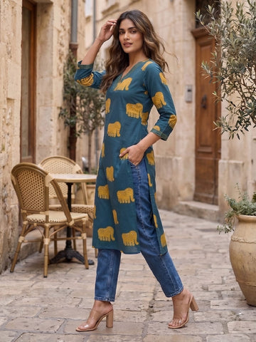 Women Heritage Hathi Printed Kurta
