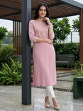Varanga Women Mauve Straight Kurta With Gota Lace Embellished Kurta.