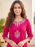 Varanga Women Kurta Adorned With Thread Embroidery With Trousers And Dupatta Featuring Lurex