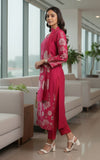 Varanga Women Fuchsia Pink Floral Printed Gota Detail  Flared Sleeve Kurta With Solid Trouser