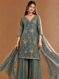 Embroidered Shimmer Kurta Set With Dupatta