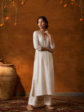 Women's Beige Kurta Set Embroidered V-Neckline And Side-Pocket