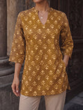 Women's Earthy Brown Block Print Short Kurta