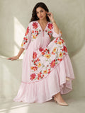 Blush Pink Floral Embroidered Alia Cut Dress