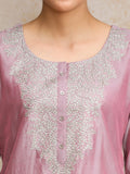 Varanga Women Mauve Zari Yoke Design Chanderi Silk Kurta with Trousers & Dupatta