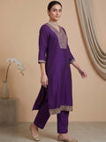 Varanga Women Zari Embroidered Yoke Kurta With Trouser & Sequins Detailed Dupatta
