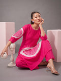 Women'S Pink Abstract Printed Straight Kurta With Pintuck Detailing