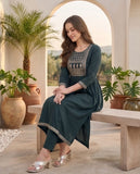 Varanga Women Grey Yoke Embroidered Straight Kurta Paired With Tonal Solid Bottom And Dupatta
