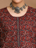 Varanga Maroon Ethnic Motifs Printed Cotton Thread Work Kurta
