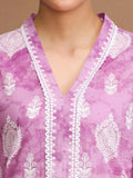 Varanga Women Lavender And White Women Floral Printed Pastel V-neck Kurta