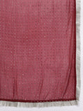 Varanga Women Maroon Solid V-Neck  Embellished With Gota Straight Kurta Paired With Tonal Bottom And Dupatta