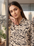 Cream Coloured Slim Collar Long Sleeves Geometric Shirt
