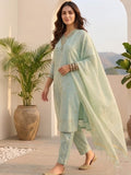 Zari-Embroidered Kurta Paired With Solid Trousers And A Tonal Dupatta .
