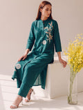 Women Shirt-Style Kurta Set Featuring Asymmetrical Floral Embroidery