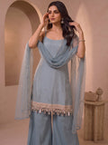 Powder Blue Mirror Work Halter-Neck Sharara Set