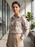 White Coloured Slim Collar Long Sleeves Floral Shirt