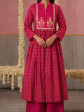 The Golden-Grid Berry Women's Kurta Set