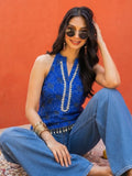 Blue Bandhani Print Fusion Top