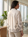 White Coloured Slim Collar Long Sleeves Ethnic Motifs Shirt
