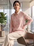 Red Coloured Slim Collar Long Sleeves Floral Shirt